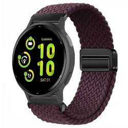 Nylon Braided Magnetic Watch Strap, 22/20mm, Universal Fit - Garmin Active 5 6 (Wine red)