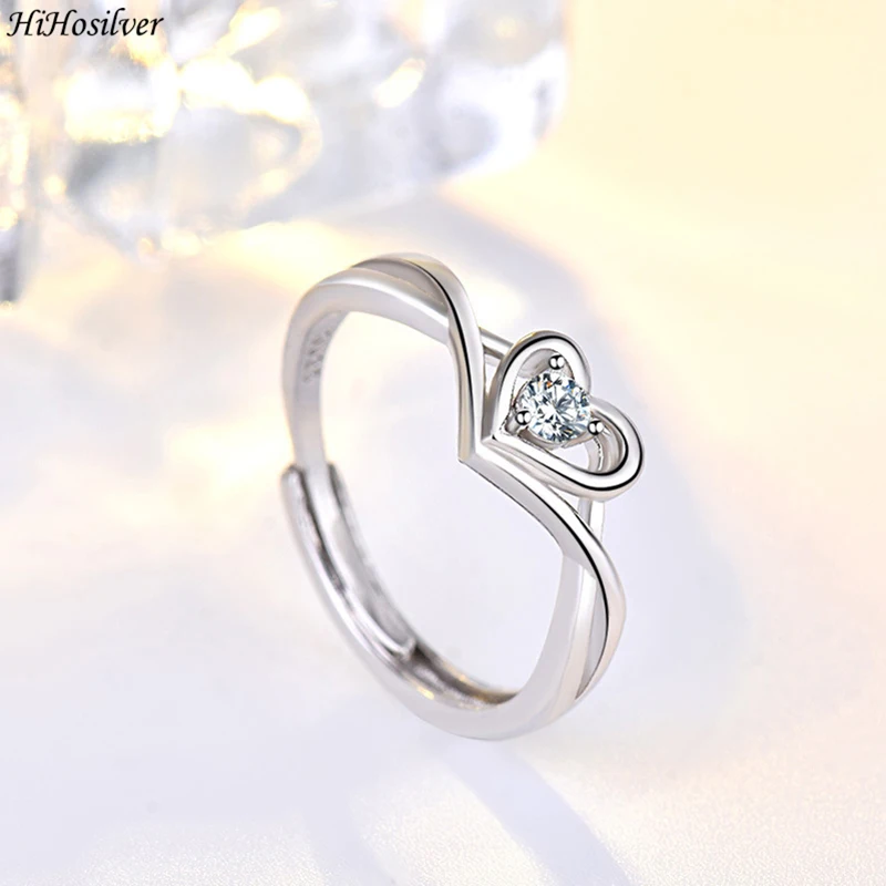 

HiHosilver S925 Stamp Women's Silver Color Heart Crystal Ring Trendy Jewelry Girl Gift New HS0005