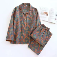 Costume de pyjama pantalon en coton pour femmes, vêtements de maison à manches longues, Jacquard, printemps et automne 1