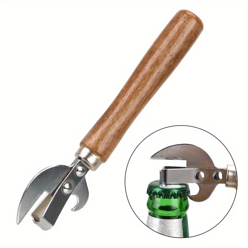 Manual Can Opener with Wooden Handle for Kitchen and Restaurants