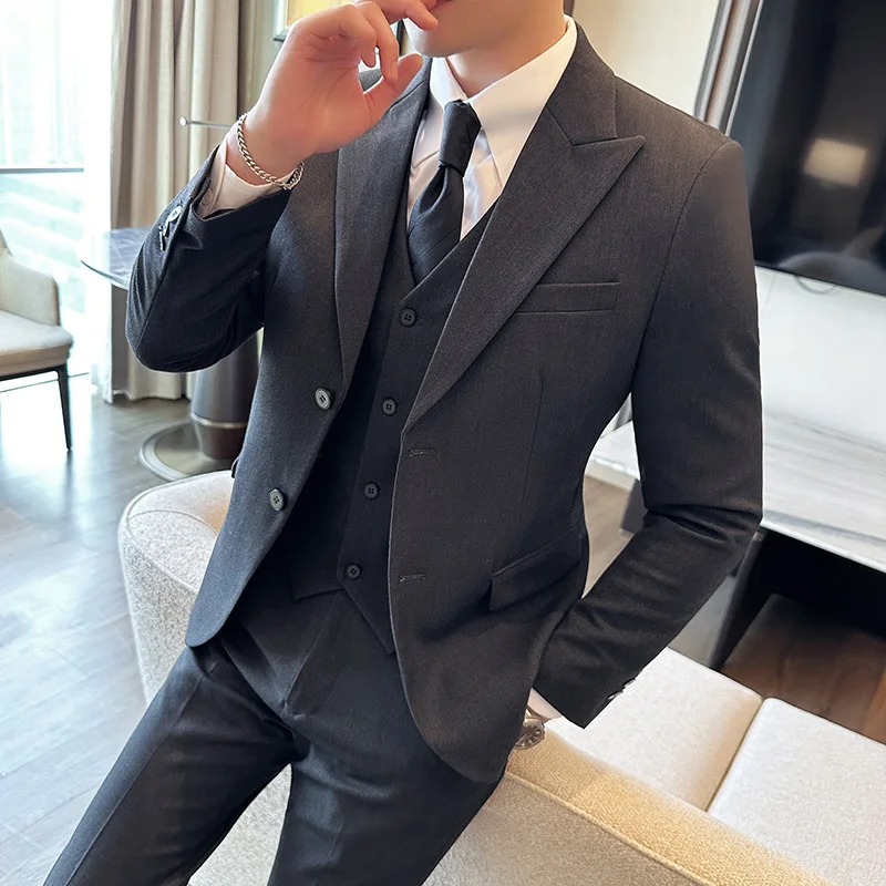 Mens Suit Men Suits Korean Luxury Clothing Single Breasted Wedding Dress Suits For Men Big Size Blazer Jacket+Vest+Pants Sets mens suit