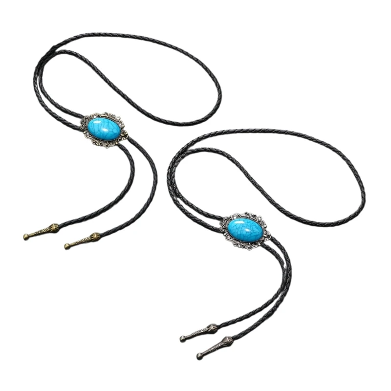 

Vintage Turquoise Bolo Tie Western Cowboy Neck Ties Men Rodeos Bolotie Necklace