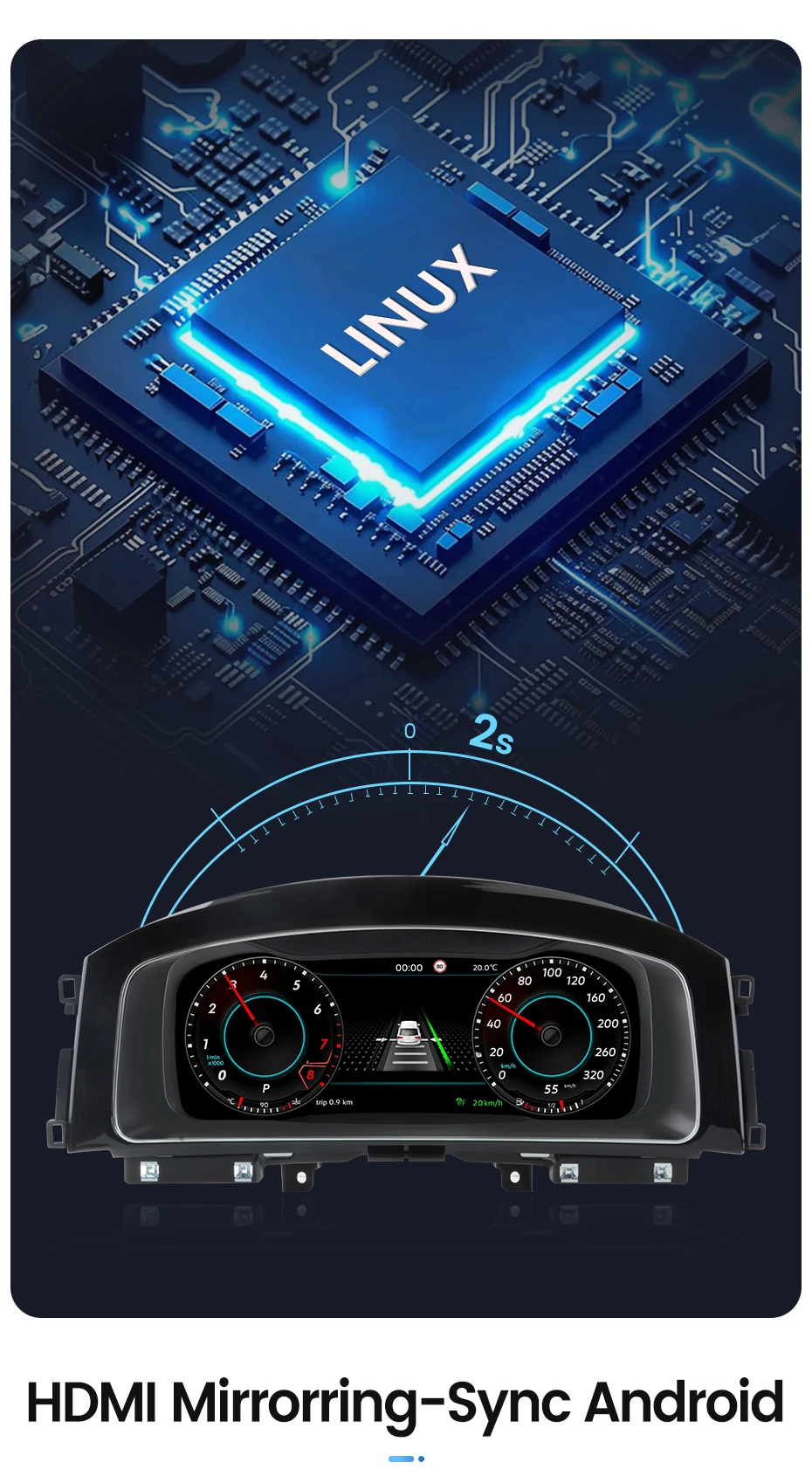 Junsun LCD-Armaturenbrett-Cluster für VW Golf MK7 Jetta Passat B6 B8 Tiguan Multivan, unterstützt HDMI Carplay, Instrumententafel, Cockpit – Detail 2