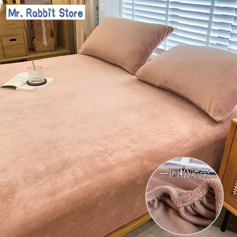 Warm Velvet Bedspread Mattress Cover Winter Plush Elastic Fitted Sheet Double Bed Sheet Soft Bed Protector 90 120 150 180 200