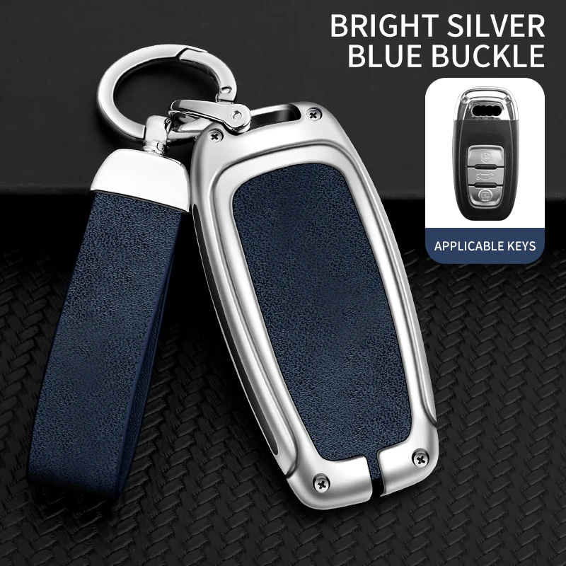 Premium Leather Car Key Case Cover with Metal Accents
