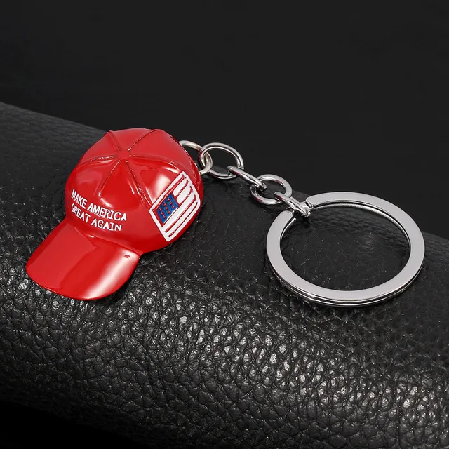 Trump Red Hat Pendant Keychain American Flag Hat Make America Great Again Metal Key Chain for Men Mesh Cap Car Key Ring Jewelry 3