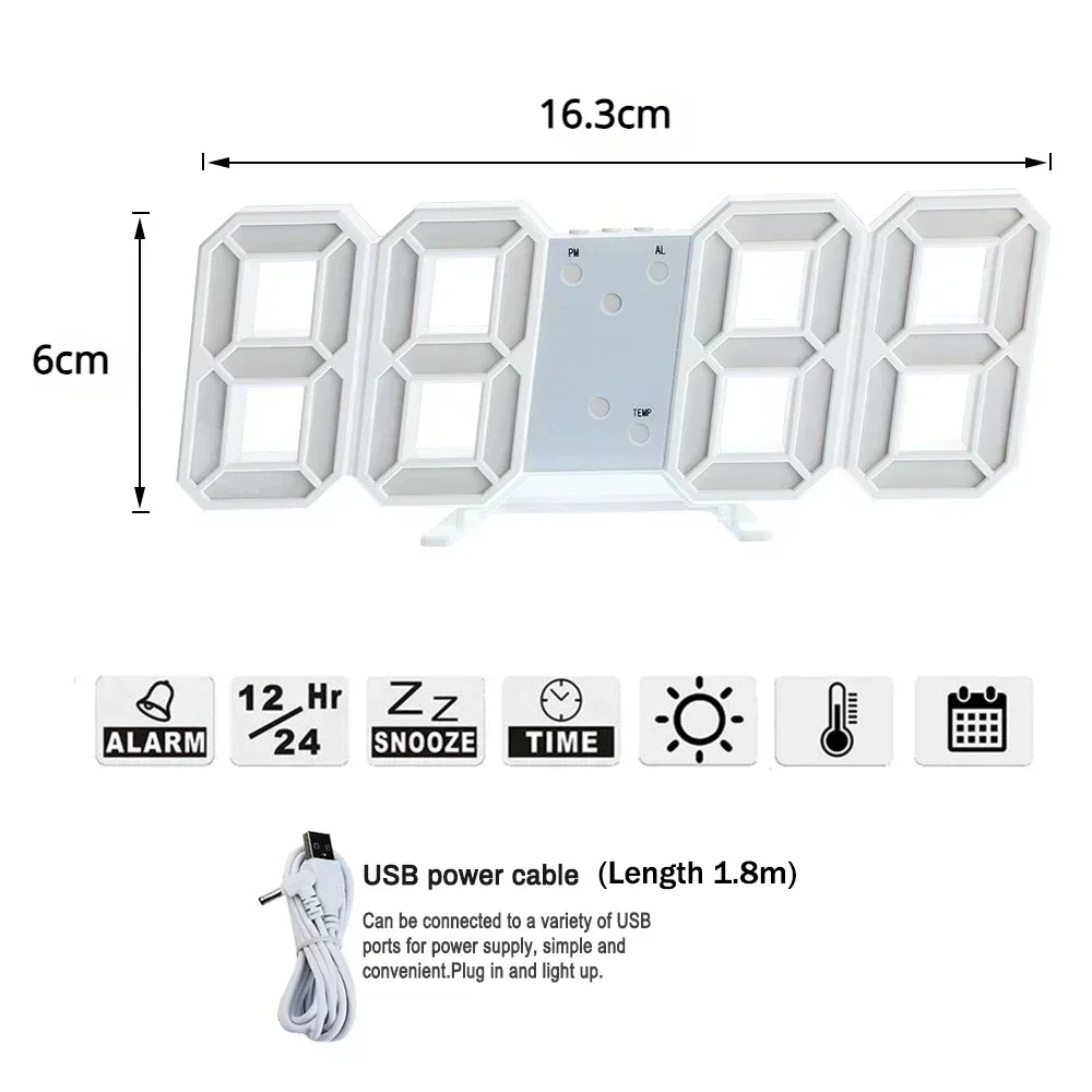 3D Wall Clock Wall Clock LED Digital Clock 3D Number Wall Clock 3D LEDs Digital Clock For Bedroom Wall Decoration Glowing Night Mode Adjustable Electronic Watch Home Decor Garden