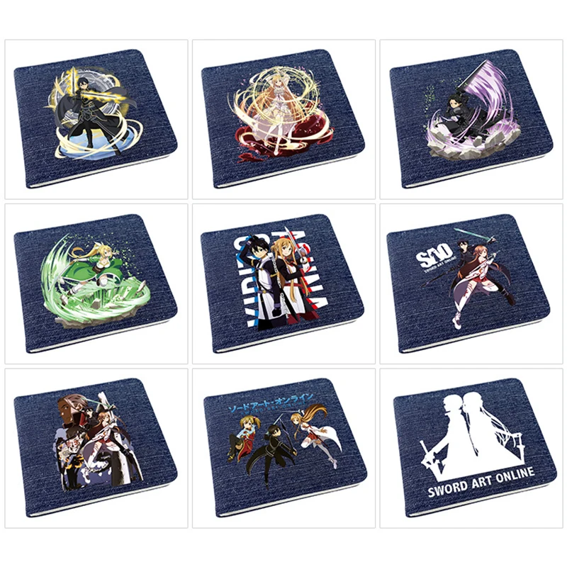 

Kawaii Sword Art Online Wallet Cartoon Anime Bag Coin Purses Unisex Multi-pocket Card Pack Fashion Denim Fold Purse Gift for Boy