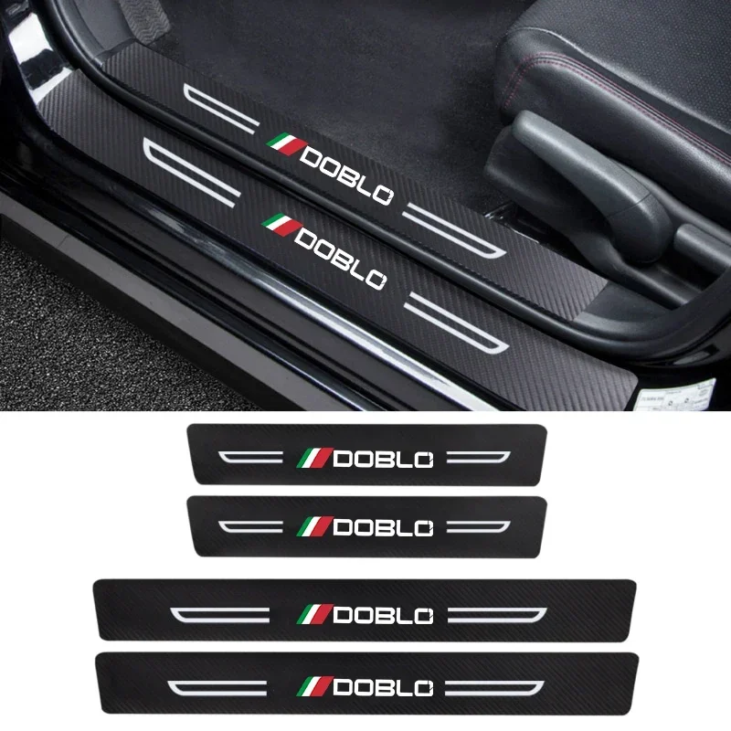 

Car Threshold Scuff Plate Carbon Fiber Door Sill Protector Sticker For Fiat DOBLO Logo Badge Auto Door Welcome Pedal Guards Film