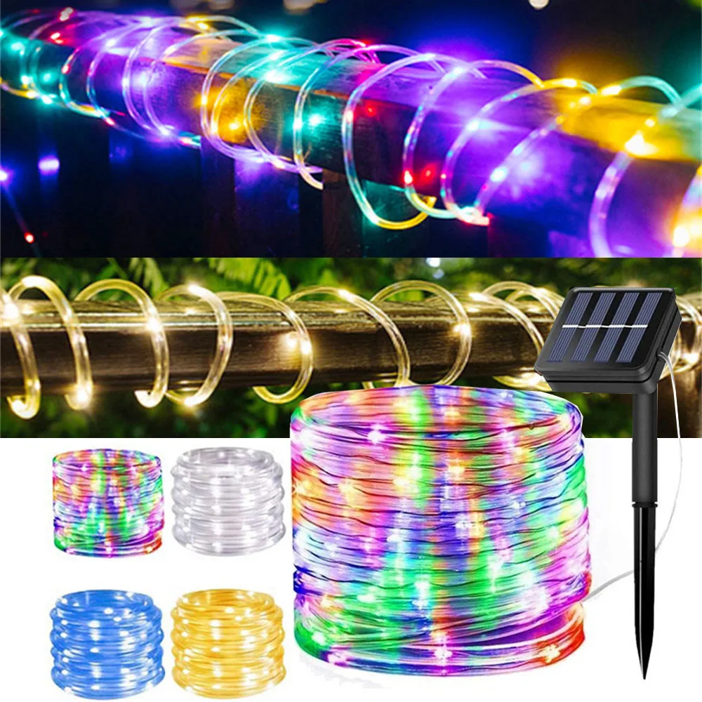 

10/20/30M Solar Rope Lights Outdoor Copper Wire Tube Fairy Garland Light Waterproof For Holiday Christmas Patio Pathway Decor