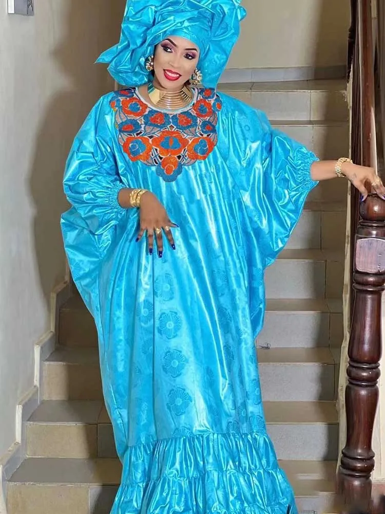 스톤 Bazin Riche 아프리카 여성용 롱 드레스, 우아한 여성 웨딩, 오리지널 Bazin Riche Dashiki 로브, 스카프 포함, 새로운 드레스