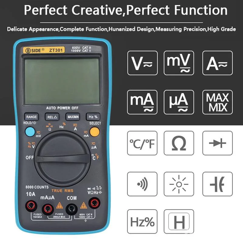 BSIDE ZT301 ZT302 Digital Multimeter 8000 9999 Counts True RMS ...