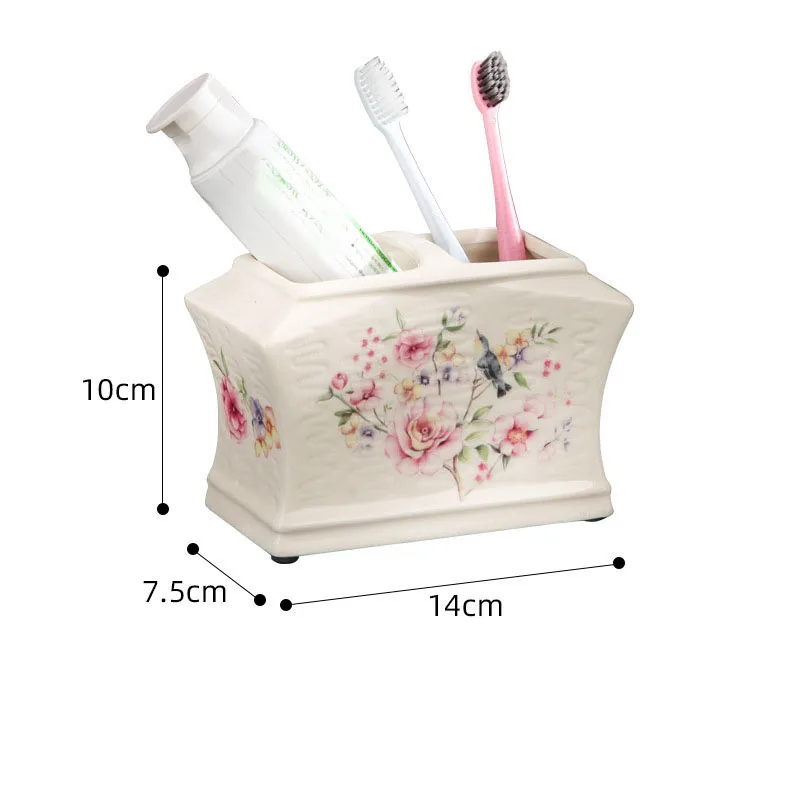 북유럽 세라믹 칫솔 홀더, 화장실 데스크탑 플라워 패턴 칫솔 상자, 드레싱 테이블, 크리에이티브 메이크업 브러시 홀더
