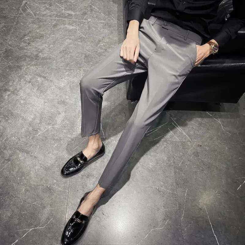 thumbnail image 1 of Pantalones ajustados para hombre, trajes de negocios para hombre, pantalones rectos, ropa de sastrería social, oferta de telas de diseñador, estilo coreano, 1 of 4