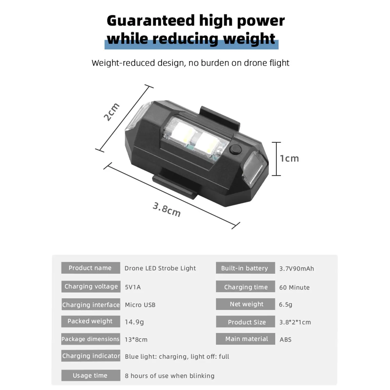 Kit éclairage stroboscopique drone - 4 couleurs, 22 modes, batterie 90mAh