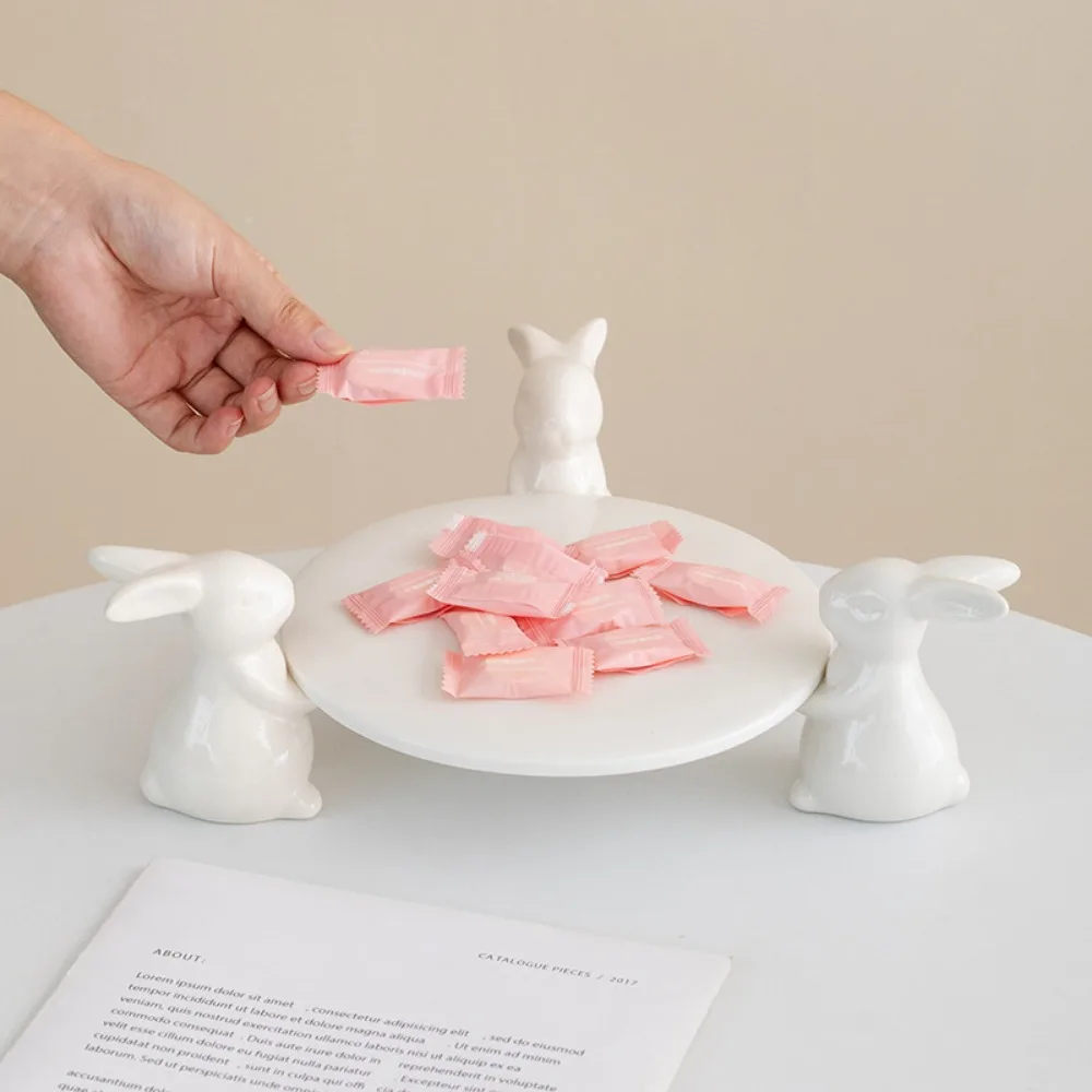 Creative Ceramic Rabbit Fruit Plate Ornaments Living Room Dining Table Dim Sum Plate Jewelry Storage Crafts Birthday Gifts 2