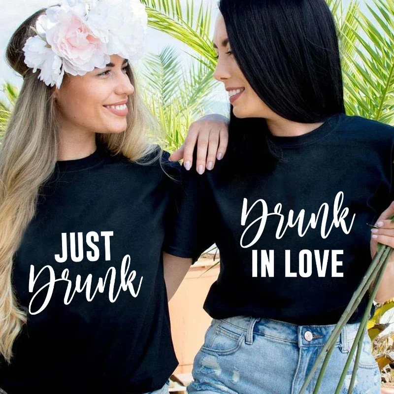 

Drunk In Love T-Shirt Just Drunk Letter Print Tops Girls Trip Tshirt Single Farewell Bachelorette Party Tees Cotton Tops 2024