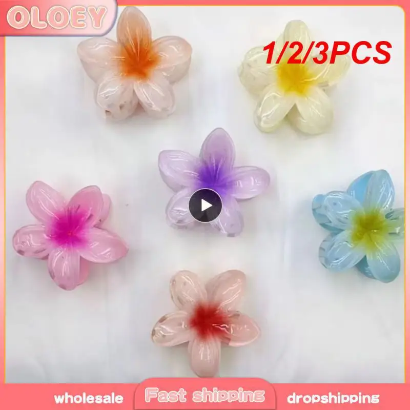 

1/2/3PCS Summer Gradient Flower Acrylic Hair Clip For Women Sweet Ponytail Hair Claw Shark Hairpin Barrettes Hair