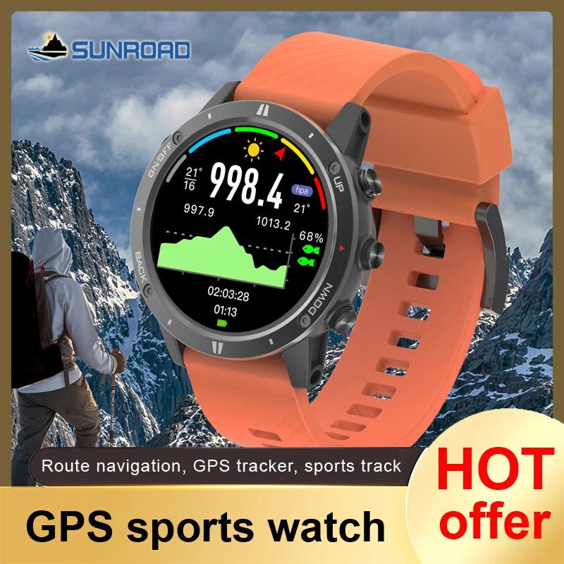 Часы наручные Sunroad мужские электронные, спортивные Смарт-часы с GPS, водонепроницаемые, с высотомером, барометром, компасом, фитнес-треком