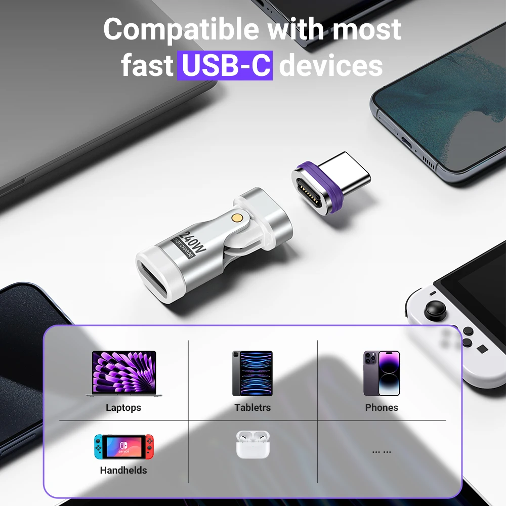 Type c adapter AUFU 16Pin 240W Magnetic Type C Adapter OTG 180 Degree Fast Charging Type C Adapter Converter iPhone16 15 Macbook Pro Laptop