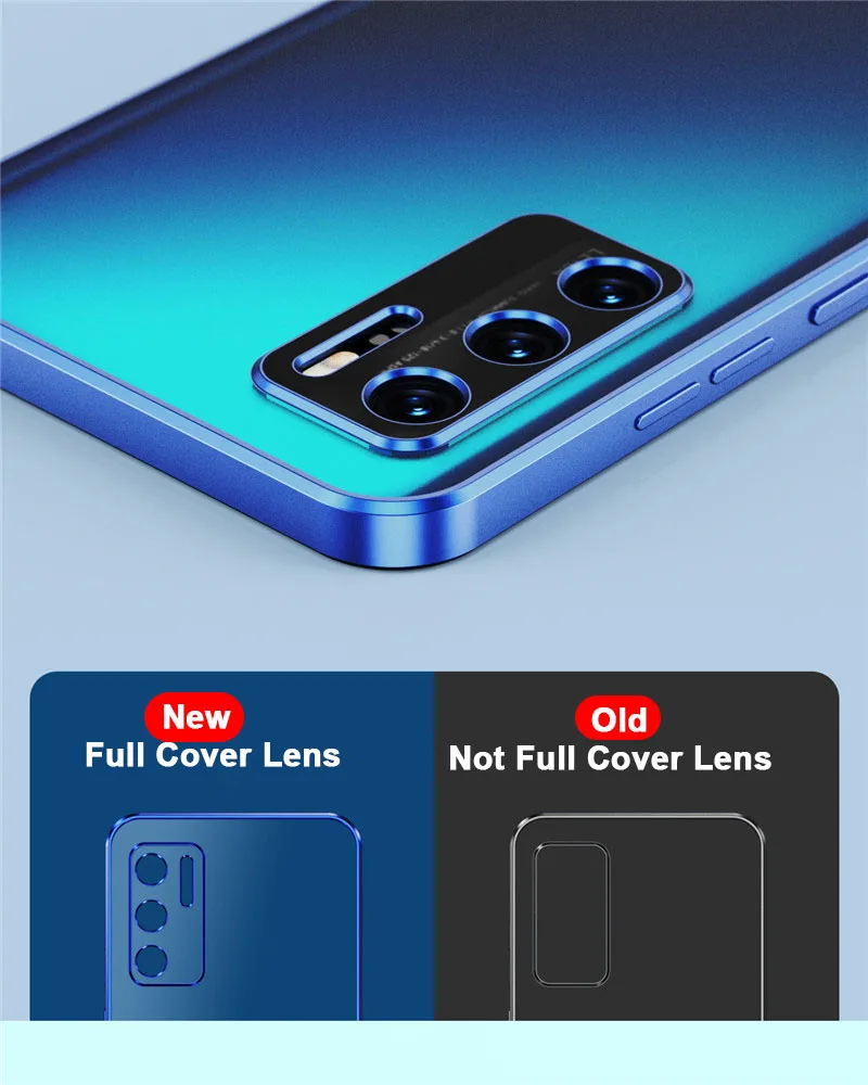 Plating Frame Transparent Matte Anti Fingerprint TPU Case For Huawei P50 P50E P40 Pro Airbag Anti-drop Full Cover Shell_voghion.com