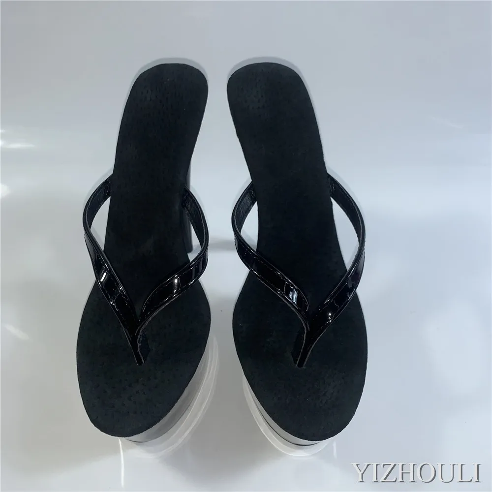 Stylish black 15cm princess flip-flops, sexy nightclub heels, 6-inch stilettos, summer