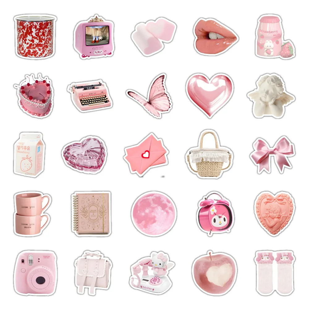 10/60PCS VSCO Pink Aesthetic Sticker Pack for Girl Suitcase Laptop