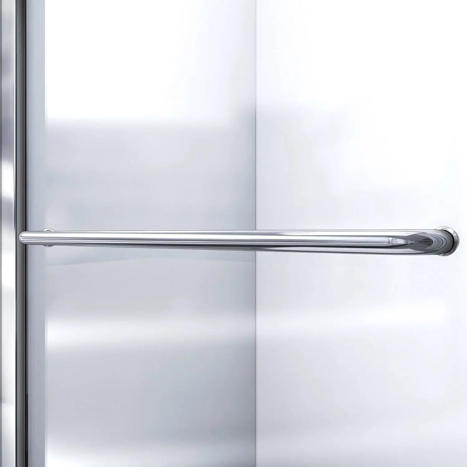 Semi Frameless Sliding Shower Door Clear Glass in Brushed Nickel with a matching handle on the Sliding Shower Door panel 5