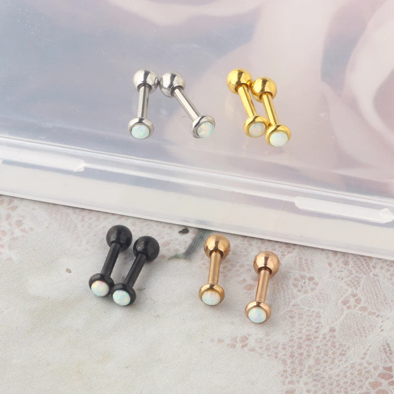 Opal Hypoallergenic Stud Earrings for Women Men Girls Statement Cartilage Fashion Surgical Steel Helix Earrings 4 color mix colo