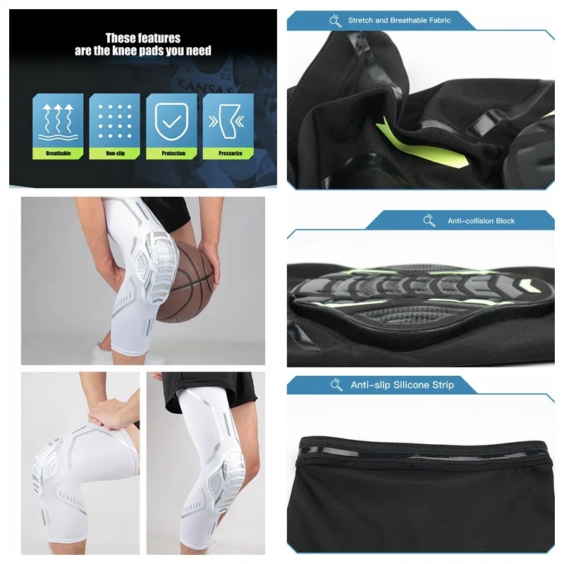 (XS-2XL)1 Pair Men Child Basketball Knee Pads Anti-Collision Gym Cycling Sport Leg Warmers Football Roller Skating Knee Sleeves
