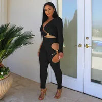 Aaliyah V-neck Hollow Out Pant Set 1