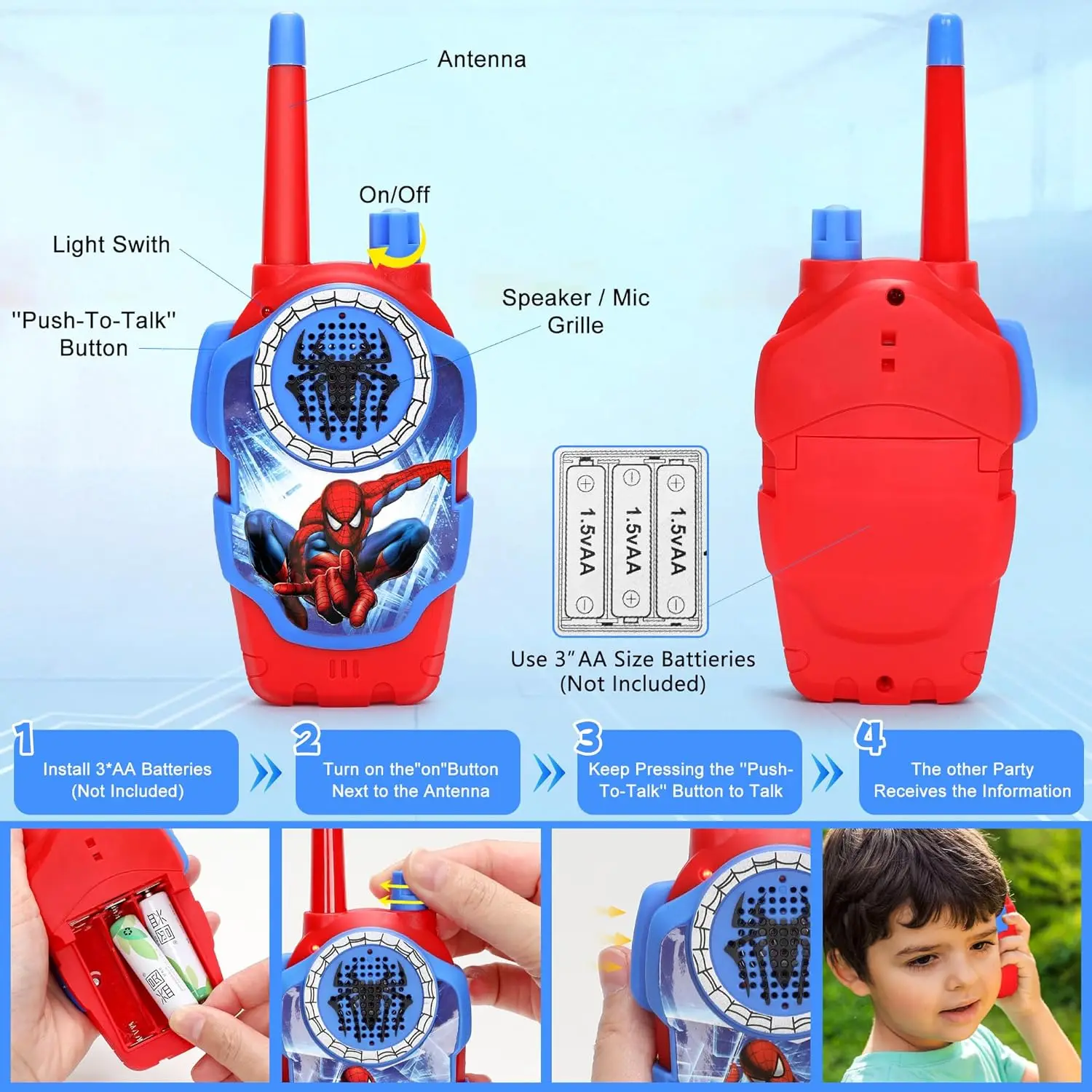 Cartoon Spider Kids Wireless Walkie Talkie - 2 Pieces Indoor and Outdoor Spider Toys, Ideal Gift Choice for Boys and Girls 3