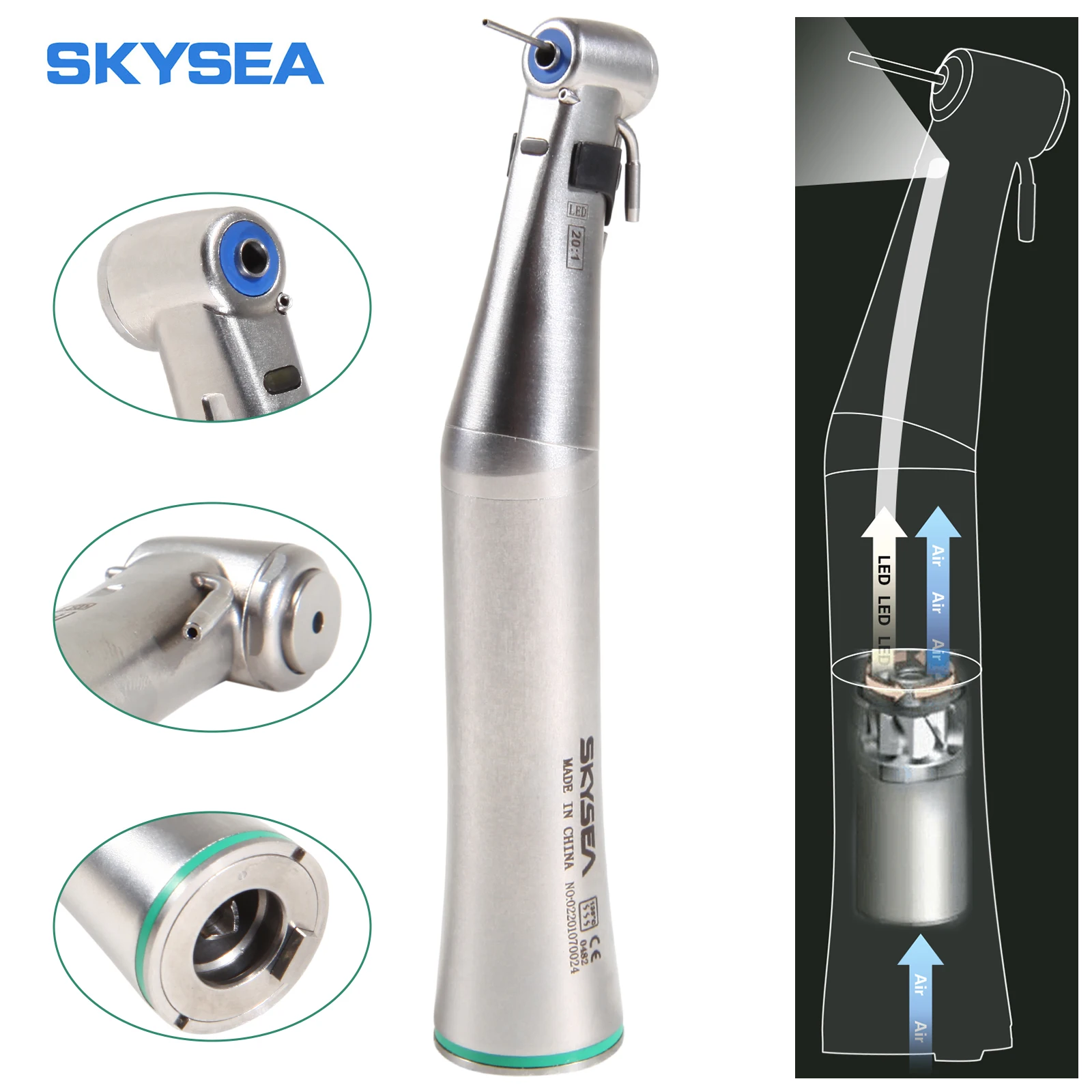 

E-Generator LED Dental 20:1 Implant Contra Angle Detachable Push Button Chuck For E-Type Implant Motor SA NEWLY
