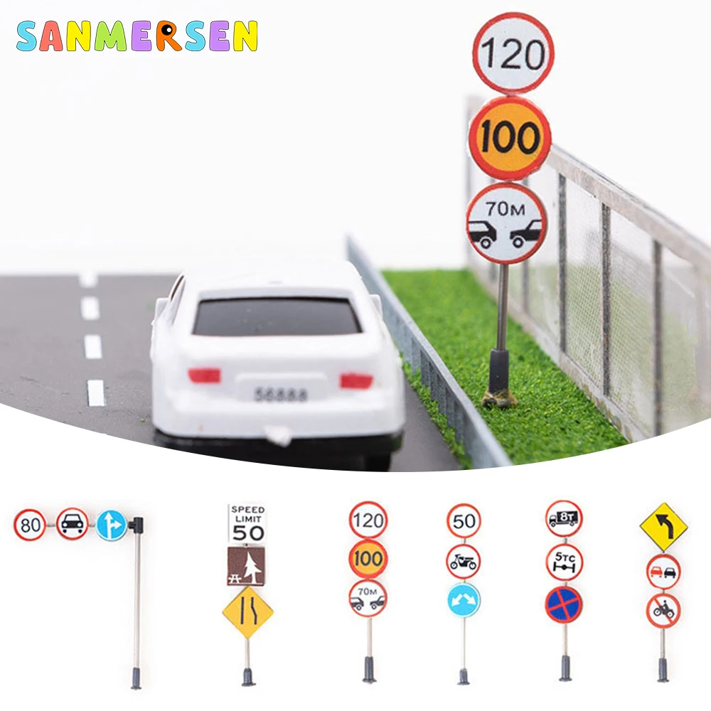 

6pcs/Set Road Street Traffic Signs Lamp Block Brick City View Accessories Signpost Barrier Speed Limit Indicator Warning