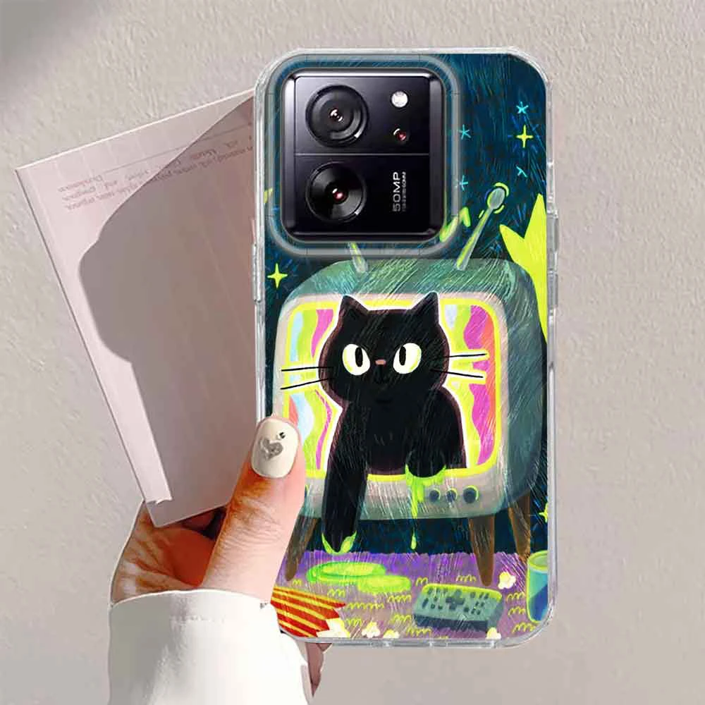 Luxury Cartoon Black Cat Flower Phone Case Shell