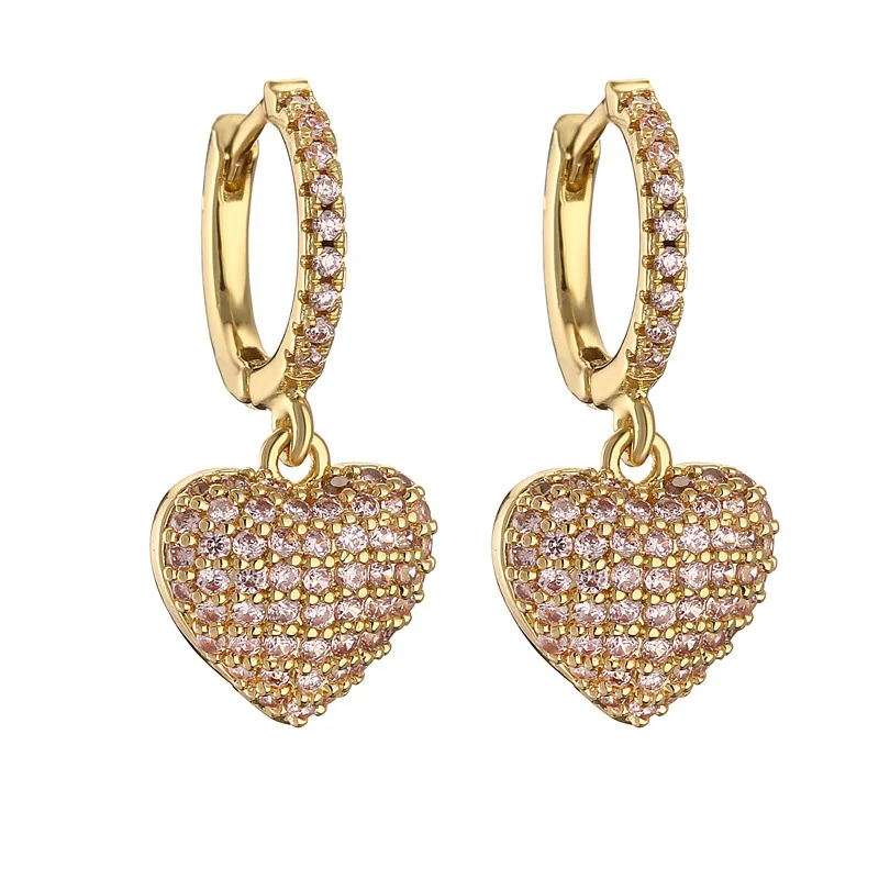 Earrings Women's 18k Gold Plated Colorful Crystal Zircon Heart shaped Earrings Popular Fashion Jewelry Couple Gift