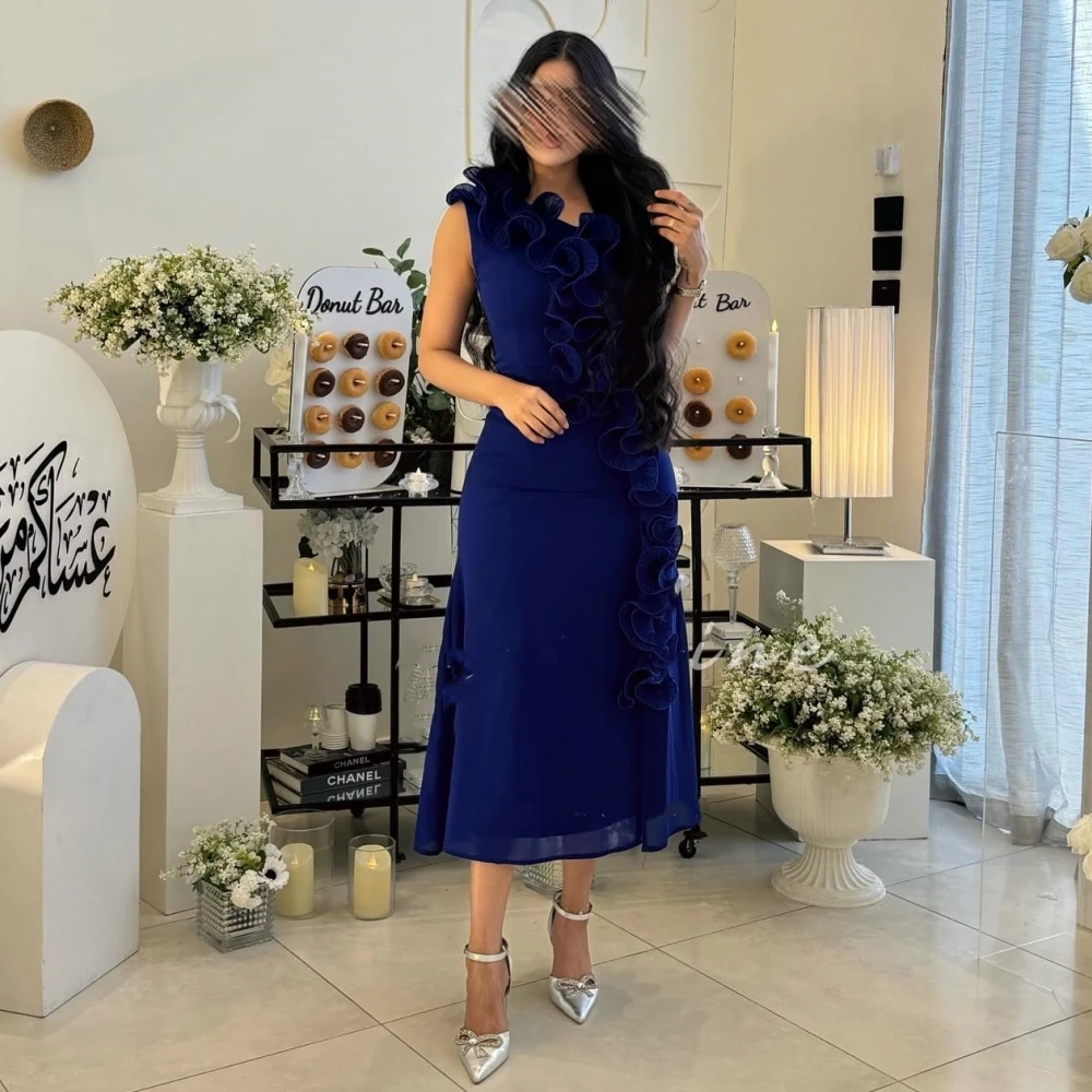 Chiffon Ruffles Celebrity A-line V-neck Bespoke Occasion Gown Midi Dresses chiffon flower celebrity a line spaghetti strap bespoke occasion gown long dresses