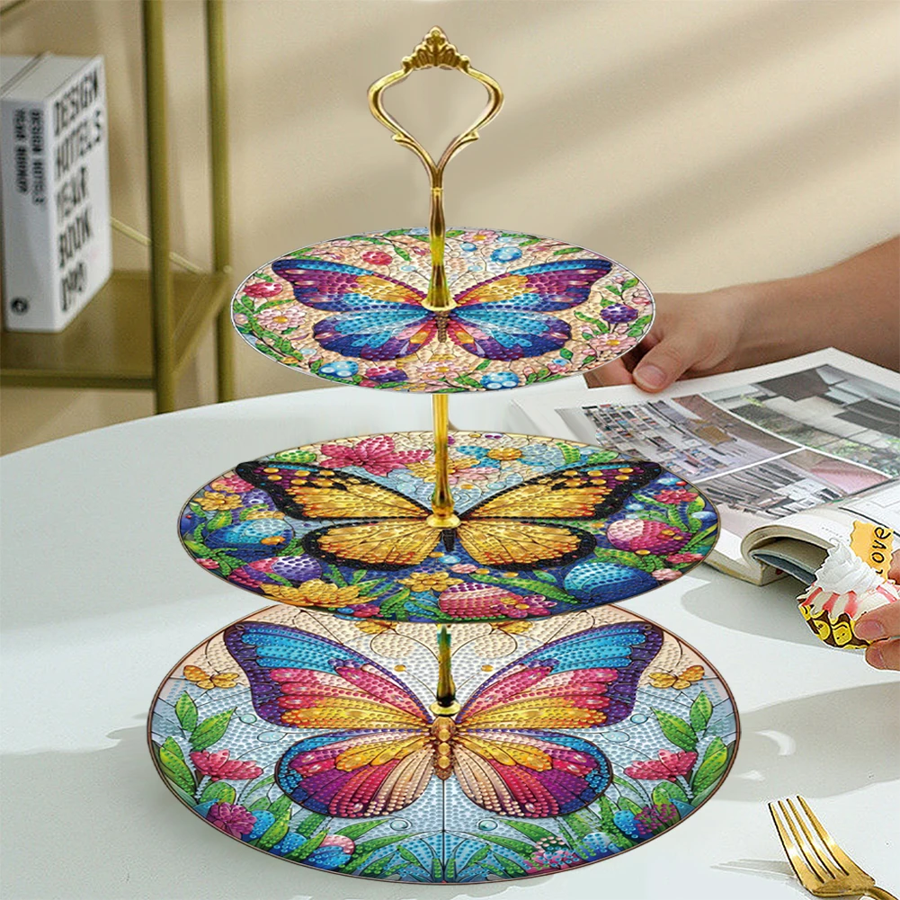 3 Tier Butterfly Home Organizer Rack DIY Diamond Kits Crystal Display Rack Kit 5D DIY Shelf Art Craft Set for Bedroom Bathroom