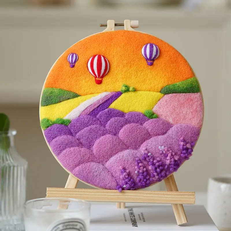 Needle Felting Painting Kit Needle Felting Kit Wool Felting Kit Lavender DIY Wool Felting Painting With Embroidery Frame 20x20cm Balloon Needle Wool Painting Picture For DIY Gift