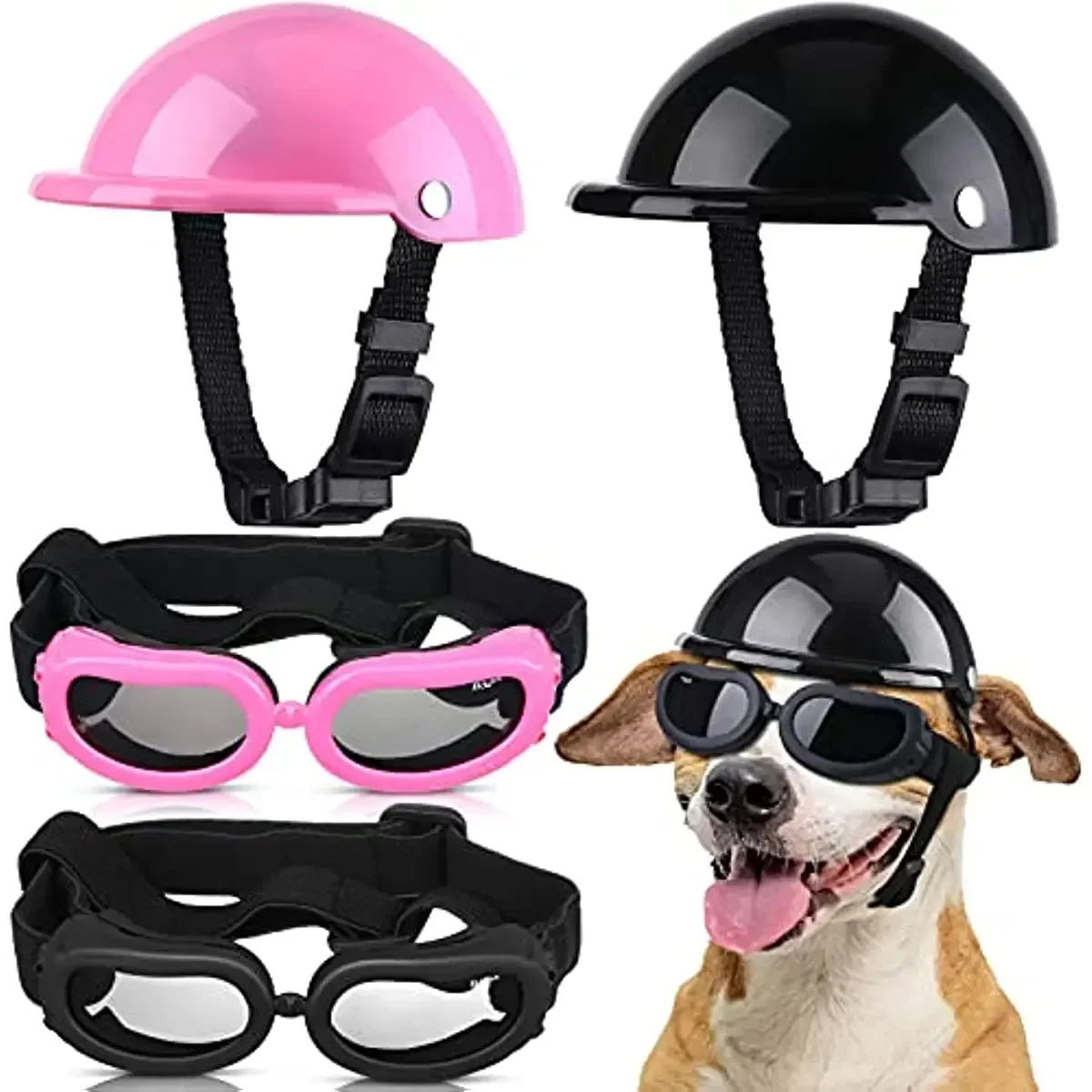 ATUBAN conjunto de casco y gafas para mascotas, casco de motocicleta, gafas de sol para perros, gorra de seguridad para mascotas