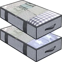 2 pieces under the bed quilt storage bag with cover can be folded, can be used for bedding clothes toys with 4 reinforced handle 1