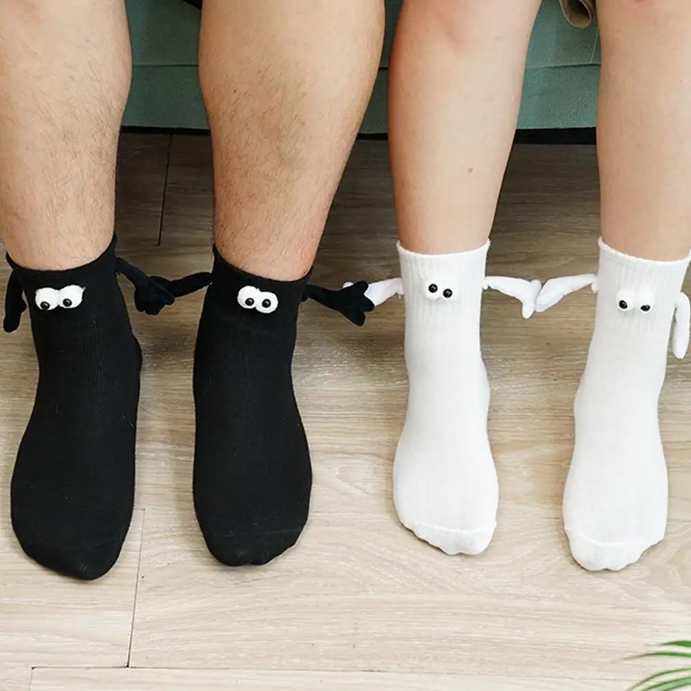 5Pair Kawaii Women Socks Long Sock Black White Couple Holding Hands Socks Girls Sweet Harajuku Doll Couple Cotton Couple Sox