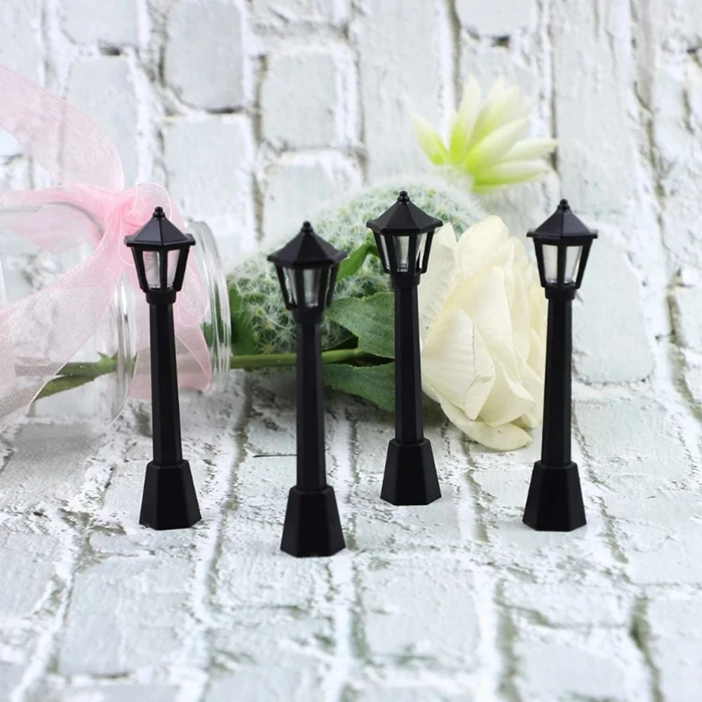 4Pcs Street Post Lights Model Railway Train Lamp Post Lights Miniature Village Pathway Lantern Post for DIY Dollhouse 2