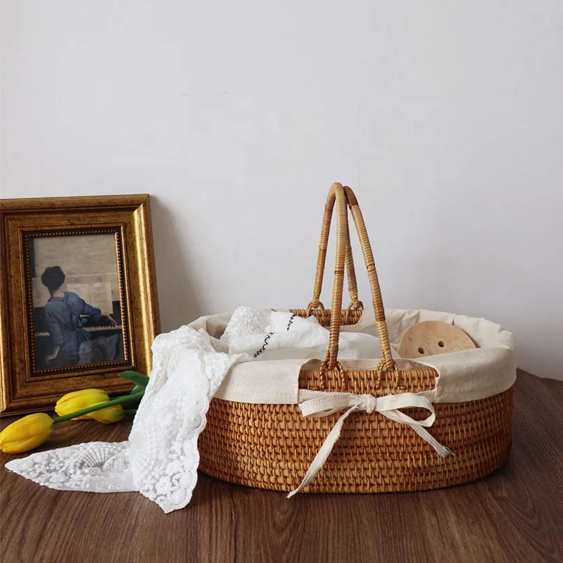 

Stackable Vegetable Fruit Snack Storage Decorative Foldable Handle Vietnam Natural Rattan Picnic Basket