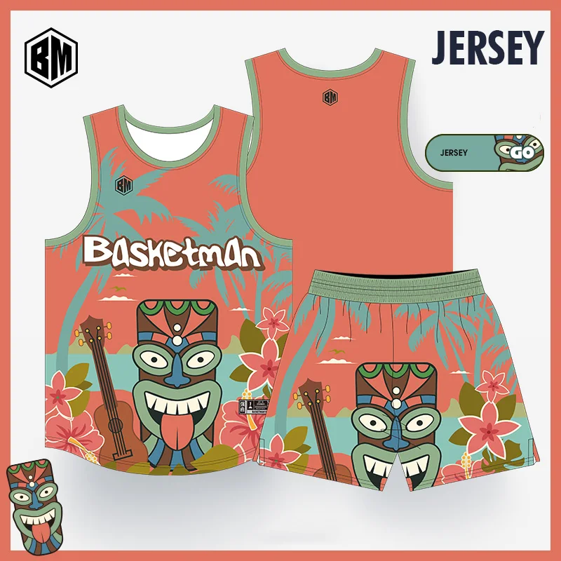 

BASKETMAN Basketball Sets For Kids Boys Girls Summer Hawaii Bohemia Style Jerseys Shorts Uniforms Breathable Training Tracksuits