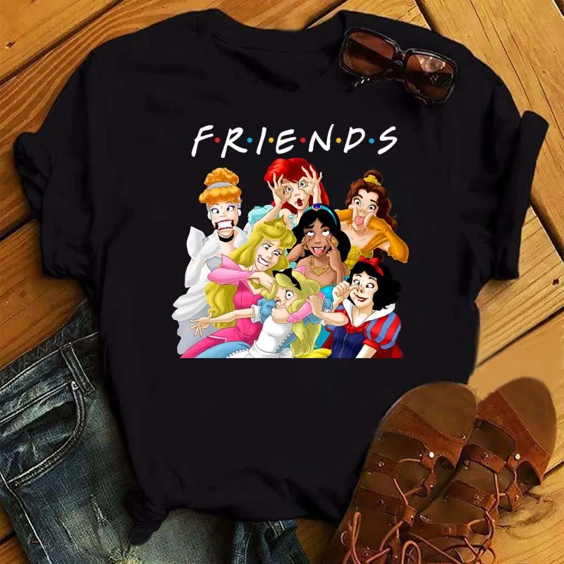 Camiseta Kawaii de princesa Disney para mujer, camiseta negra de