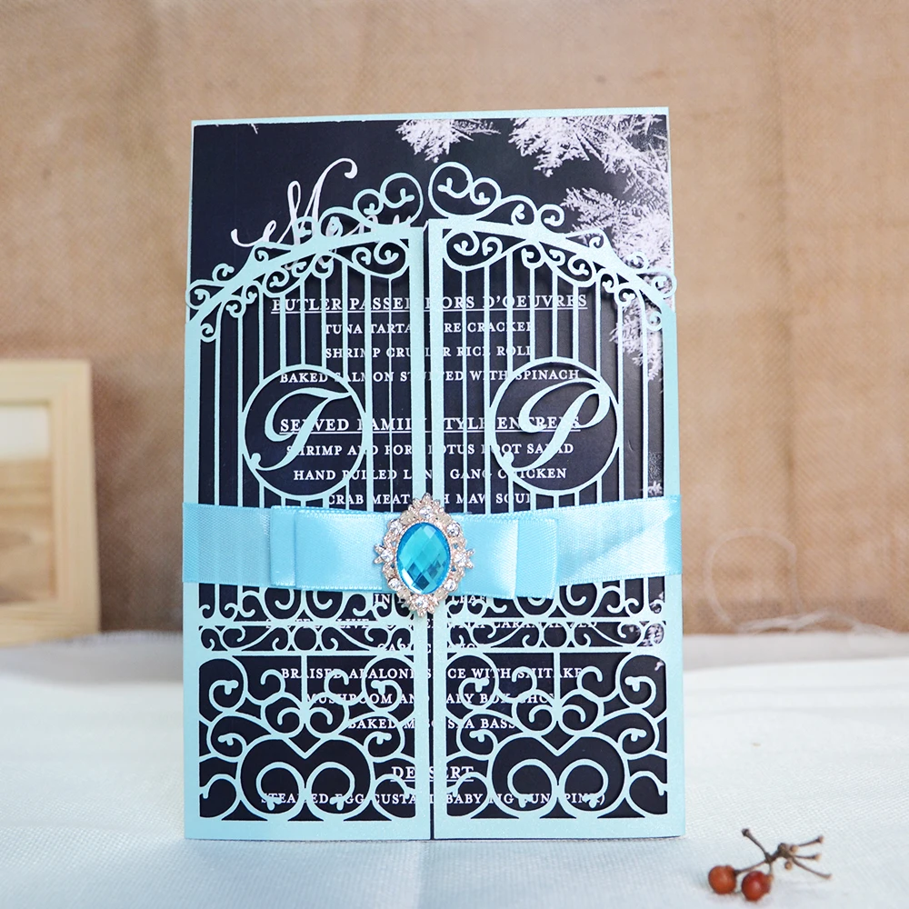 Invitation Card with Free Name , Laser Cut, Wedding Gate, Love Door, Engagement Party, Black, Pink, Gold, 10 Pcs