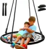 40'' Spider Web Tree Swing Round Net Swing Platform Rope Swing Set for Kids Adult, 71" Detachable Nylon Rope with Swivel 1