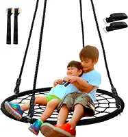 40'' Spider Web Tree Swing Round Net Swing Platform Rope Swing Set for Kids Adult, 71" Detachable Nylon Rope with Swivel 1