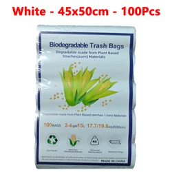 Eco - Friendly Heavy - Duty Compostable Trash Bags - Durable Starch - Based White Cleaning Bags (White - 45x50cm - 100Pcs)